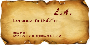 Lorencz Arikán névjegykártya